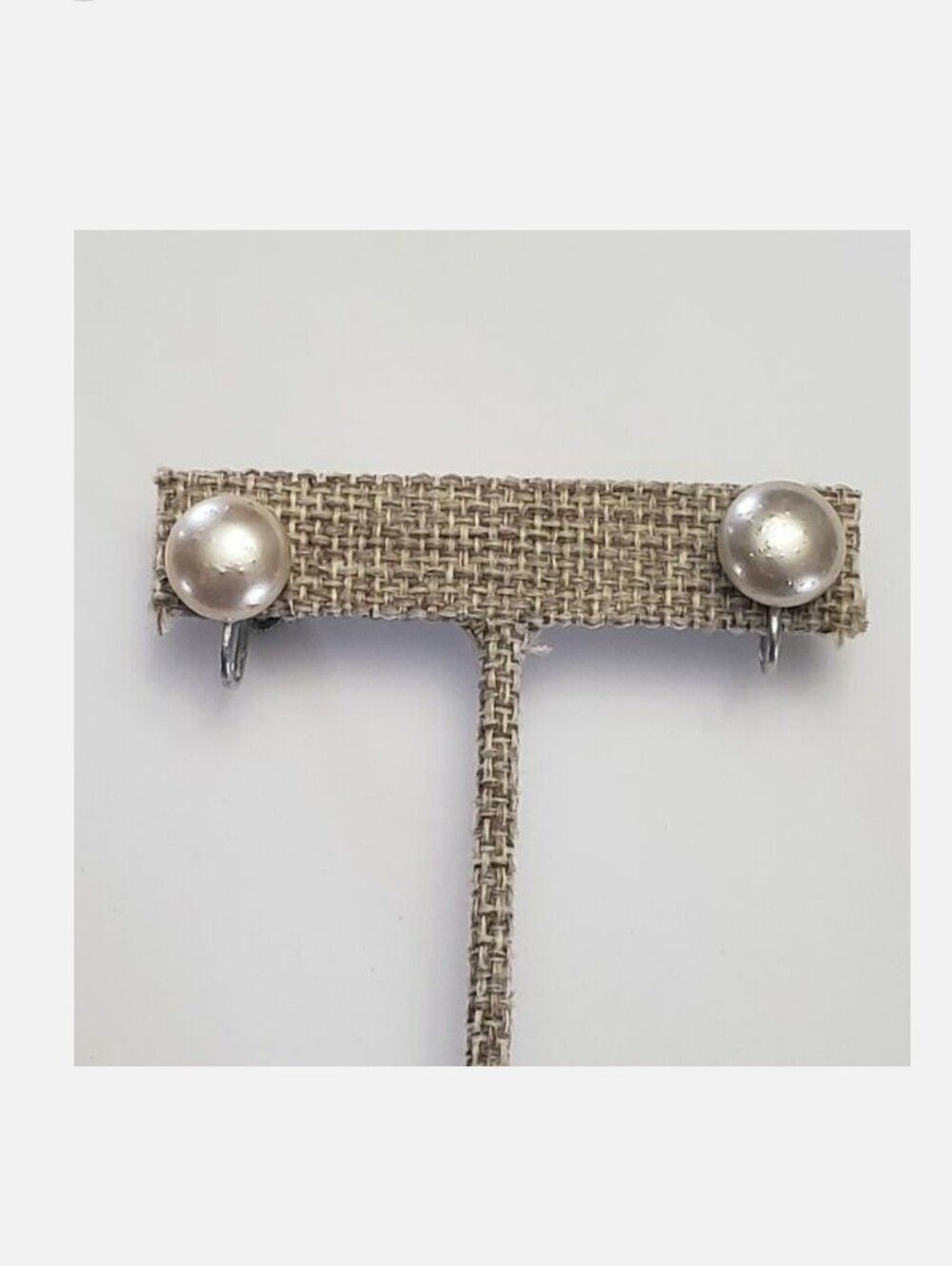 VINTAGE JAPAN Screwback Faux Button Pearl Earrings Champagne